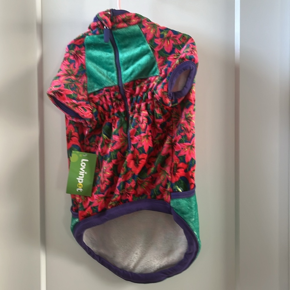 LovinPet Dog Soft Fleece Warm Winter Floral Pink Pajama Coat Large